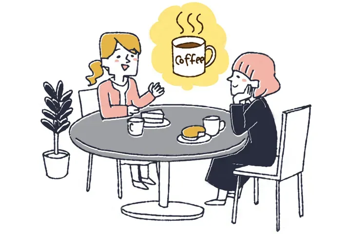 突発性難聴後の頭痛を和らげるためにコーヒーでカフェインを摂取する様子